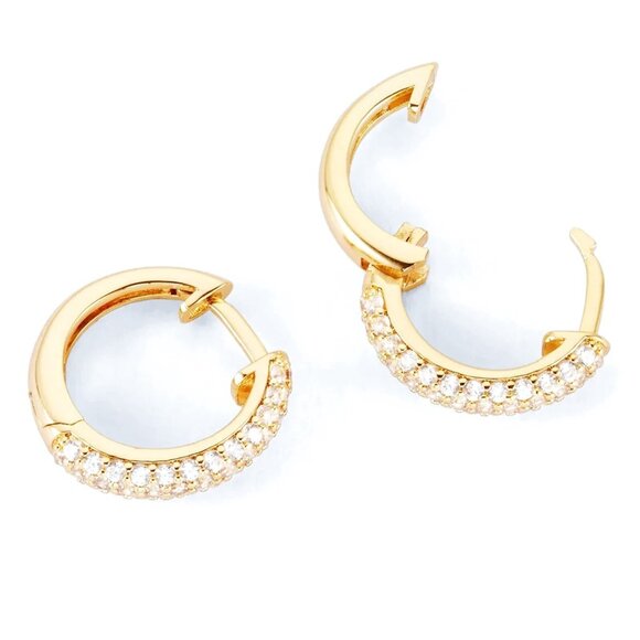 Honey Comb Set 3D Iced Cz Yellow Gold Plated 925 Sterling Silver Hoop Earrings - Picture 2 of 5